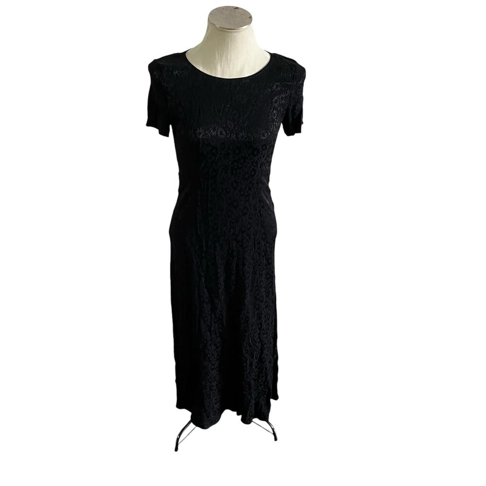 Vtg Y2K 2000s Black Floral Gothic Maxi Dress Wmns 6 Whimsygoth Fairy Grunge